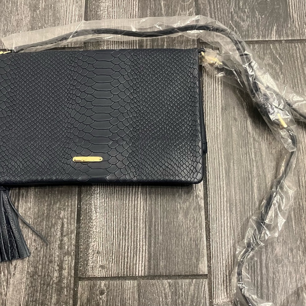 Gigi New York blue Textured Crossbody Bag / purse with Gold Hardware